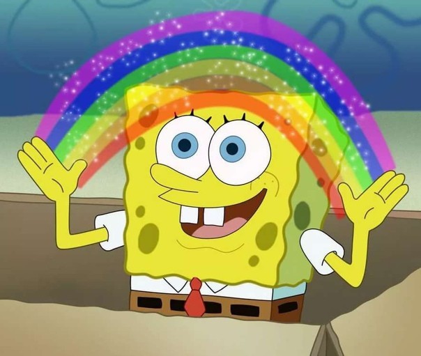 Create meme: magic spongebob, spongebob rainbow , meme spongebob imagination