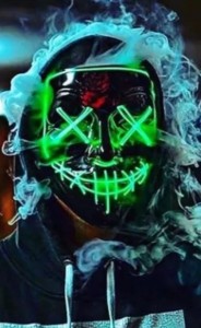 Создать мем: неоновая маска дым аватарка, маска судная ночь в темноте, неоновая маска судная ночь реальное