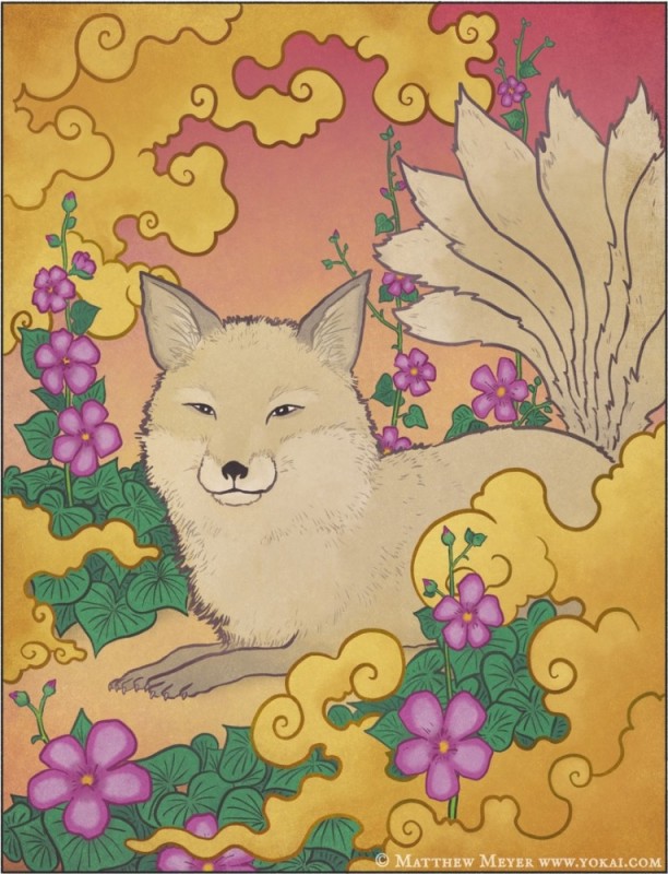 Create meme: japanese fox kitsune, kitsune yokai japanese mythology, japanese kitsune mythology