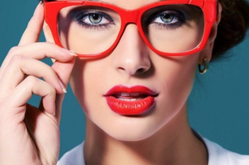 Create meme: A bright girl with glasses, glasses with red frames, girl with glasses 