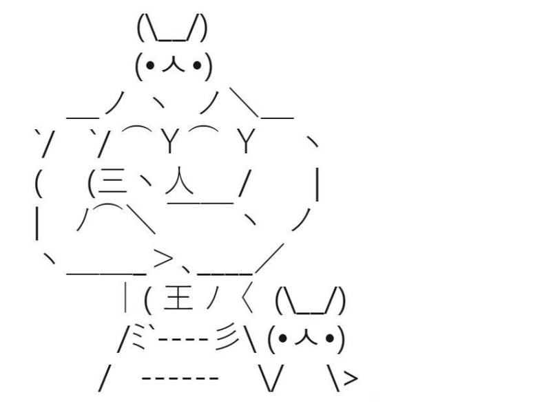 Создать мем: мускулистый кролик каомодзи, большой и маленький заяц мем, ascii art