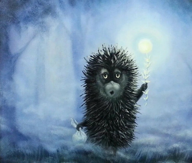 Create meme: hedgehog in the fog, hedgehog in the fog with a candle, burzum hedgehog in the fog