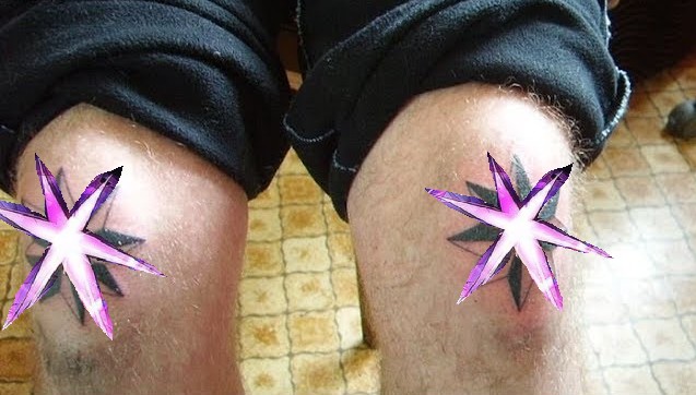 Create meme: thieves ' stars denied, tattoo of a star on his knees, stars on your knees