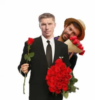 Создать мем: мужчина с розами, мужчина с букетом, дорогие дамы
