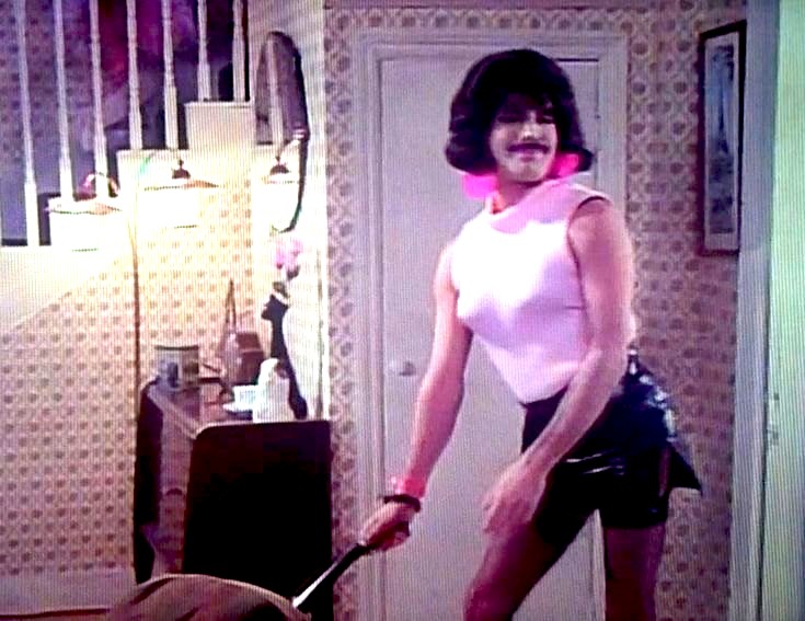 Create meme: Freddie Mercury clip in women's clothing, Freddie Mercury with a vacuum cleaner, Freddie Mercury in women's clothing
