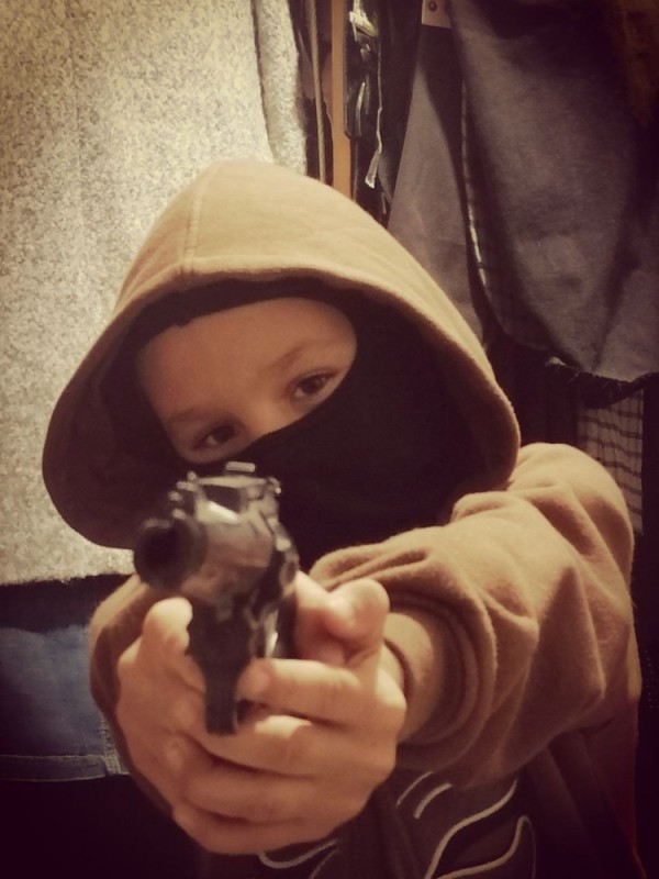 Create meme: teen with a gun, bandits with guns, Masked bandits with guns