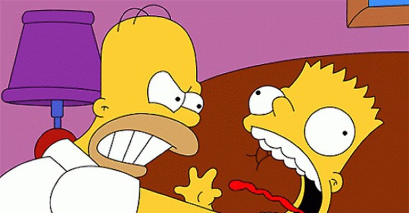Create meme: Homer strangles Bart, Homer Simpson , the simpsons Homer strangling Bart