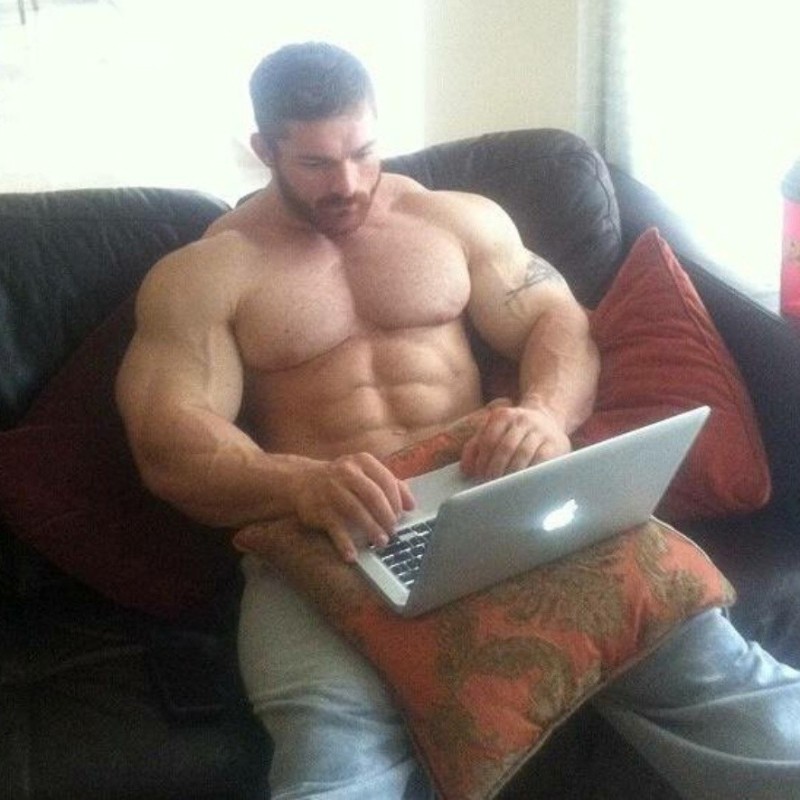 Create meme: Jock with a laptop, Jock with laptop MEM, a wrestler with a laptop