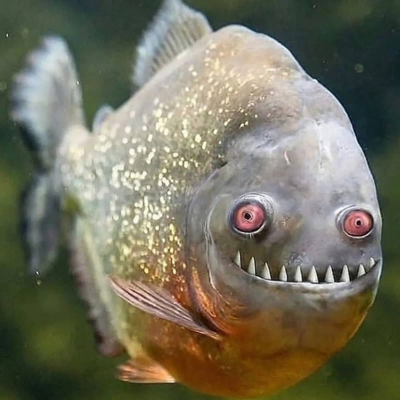 Create meme: funny fish, piranha with human teeth, piranha fish is small