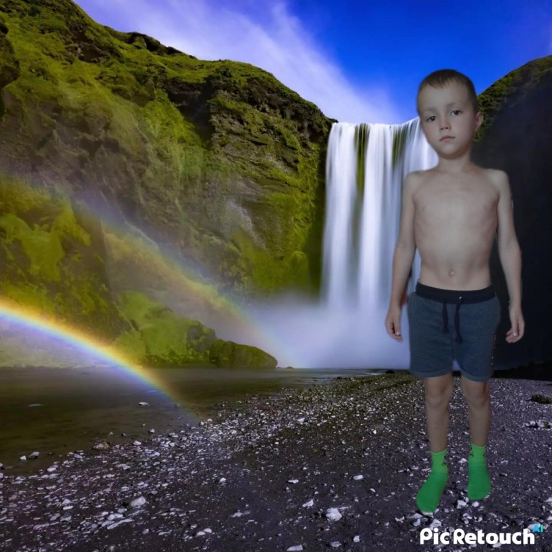 Create meme: boy , skougafoss waterfall, waterfall 