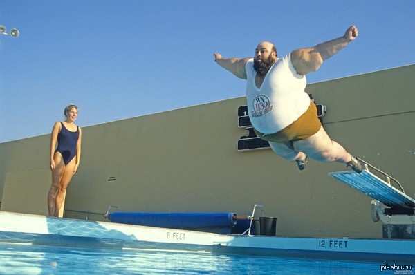 Create meme: fun in the pool, jumping into the pool, The fat man jumps