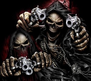 Create meme: angry skeleton, skeleton with a gun