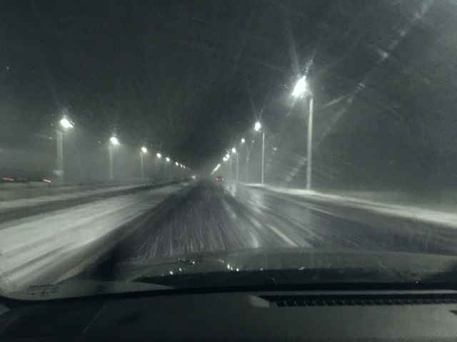 Create meme: snow at night, the road is long, car 