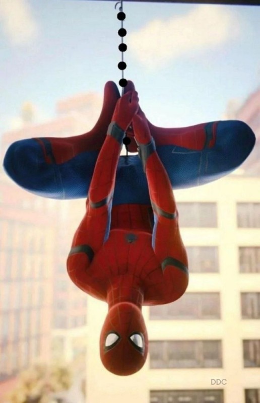 Create meme: Spider-Man Tom Holland on the web, Spider-man is hanging, Spider-man upside down