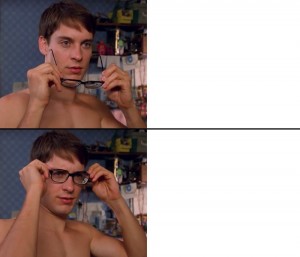 Create meme: Peter Parker glasses, meme Peter Parker wears glasses, Peter Parker wears glasses