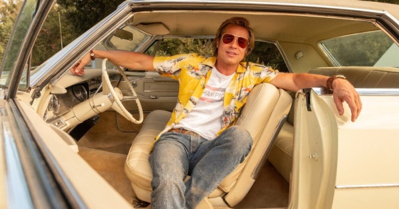 Create meme: brad pitt , Cliff Booth, Brad Pitt driving once in Hollywood