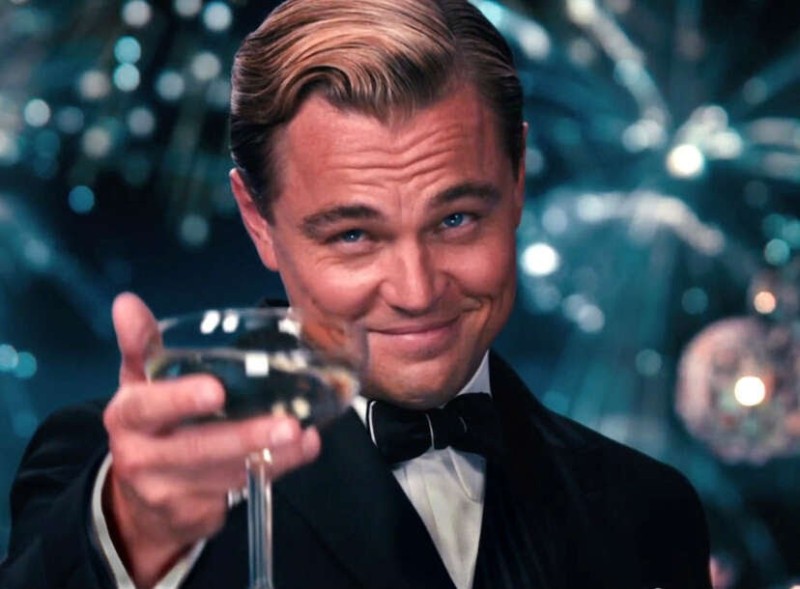 Create meme: Leonardo DiCaprio the great Gatsby, DiCaprio Gatsby, the great Gatsby Leonardo DiCaprio with a glass of