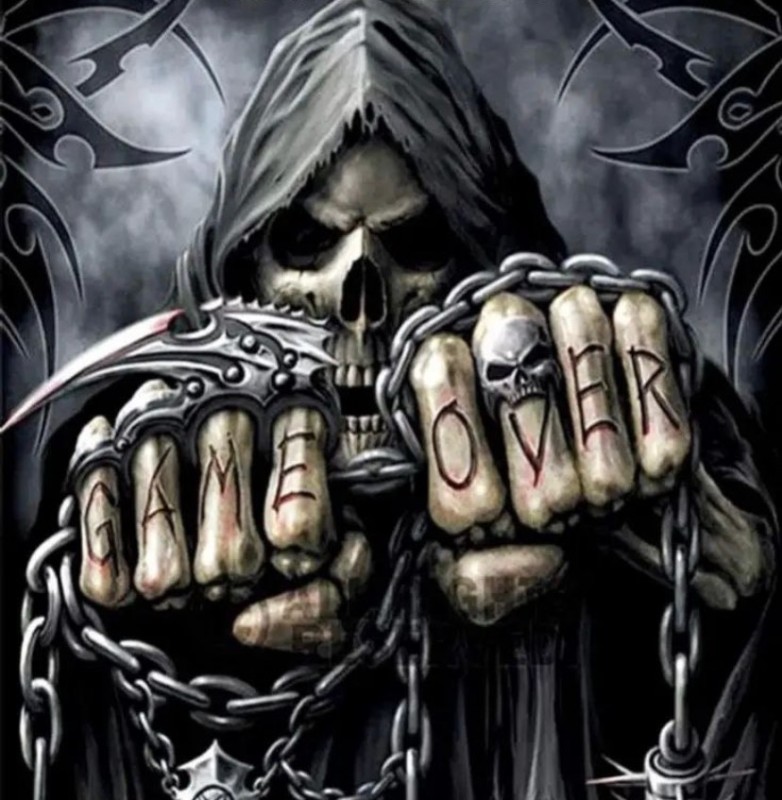 Create meme: death game over, grim reaper , angry skeleton 