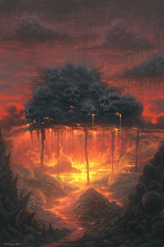 Create meme: hellscape, fantasy drawings, fantasy landscapes