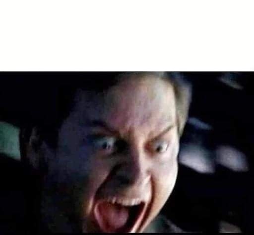 Create meme: a frame from the movie, peter parker screaming, Tobey Maguire 