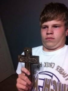 Create meme: meme the kid with a cross, the kid with a cross, the guy with the cross