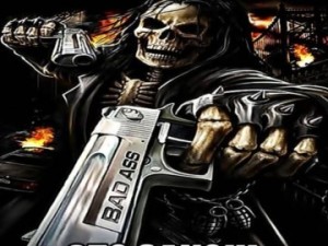 Create meme: skull fantasy, skeleton with a gun, skeleton with a gun