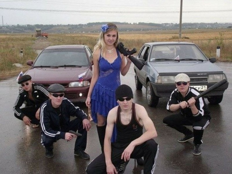 Create meme: Russian Gopnik, chavs , girl Gopnik