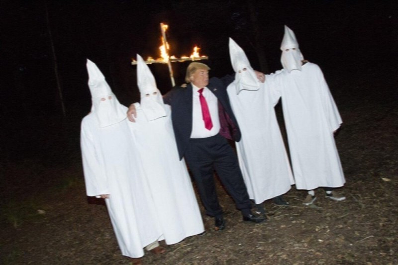 Create meme: The Ku Klux Klan and Donald Trump, people in white caps, invisible empire of the south