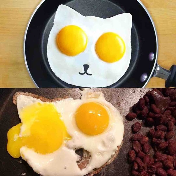 Создать мем: смешная яичница, яичница на завтрак, яичница ожидание и реальность