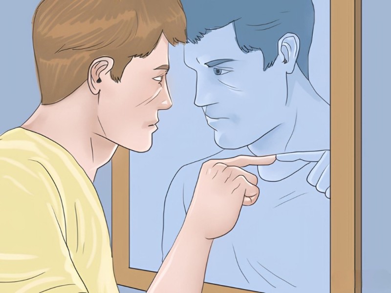 Create meme: the man with the mirror meme, a man looks in the mirror meme, the man pokes at the mirror