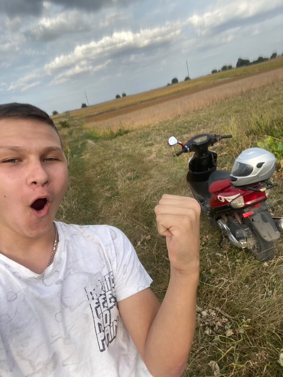 Create meme: people, male , moped in the field