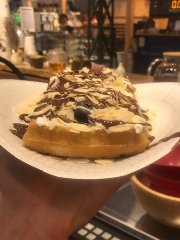 Create meme: cafe , items on the table, chocolate waffles