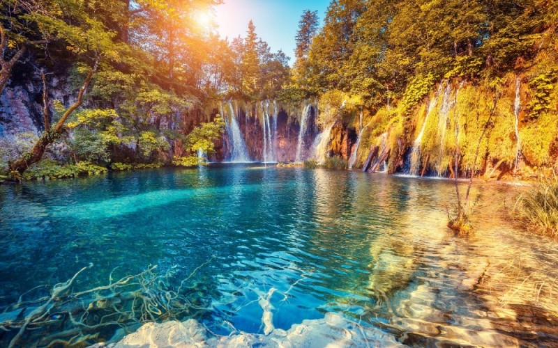 Create meme: Plitvice lakes waterfalls, Plitvice Lakes Croatia, azure waterfall