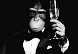 Create meme: people, monkey, glass