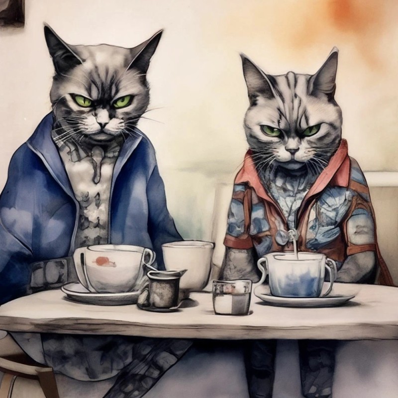 Create meme: drawings of seals, cat and coffee, cat 