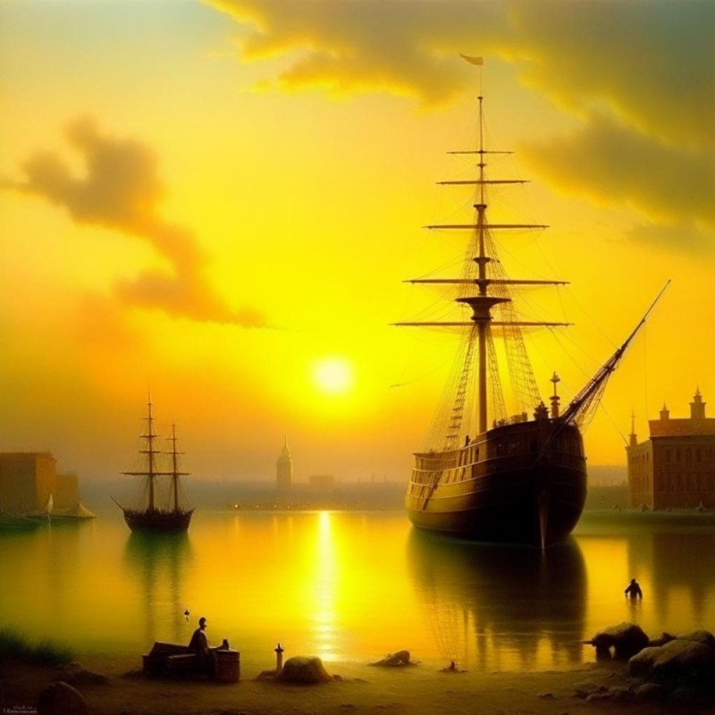 Create meme: painting seascape, painting the ship, sea landscape