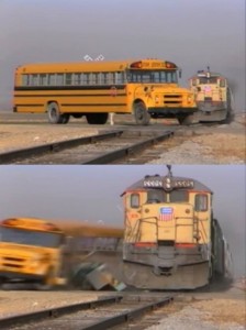 Создать мем: автобус мем, поезд таранит школьный автобус мем шаблон, поезд сбивает автобус мем