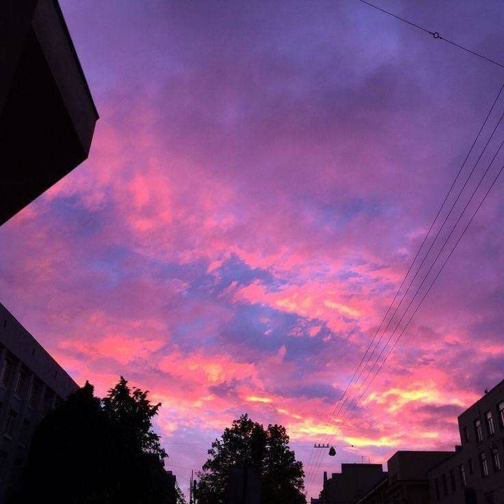 Create meme: sunset city, purple sunset, pink sky