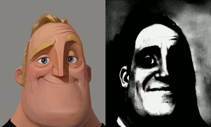 Создать мем: mr incredible becoming canny to uncanny, мистер исключительный жуткие лица, мистер исключительный мем жуткие лица