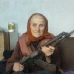 Create meme: granny with a kalash, grandma with a gun, grandma with a gun