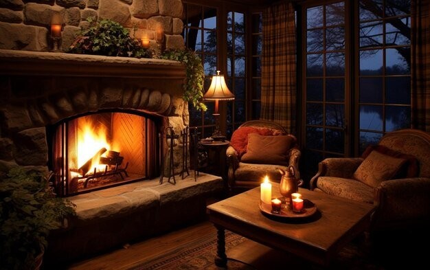 Create meme: a cozy house with a fireplace, a cozy winter evening, cozy fireplace