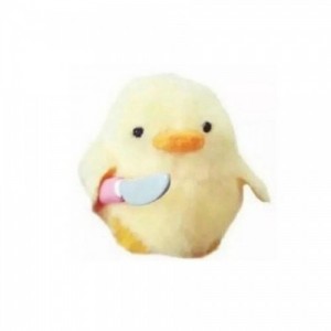Create meme: toy, duck, plush chick with a knife