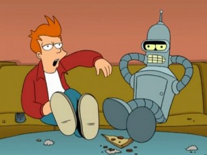Create meme: fry and Bender on the couch