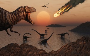 Create meme: version scientists on the extinction of the dinosaurs, cartoon dinosaur meteorite, The Cretaceous-Paleogene extinction