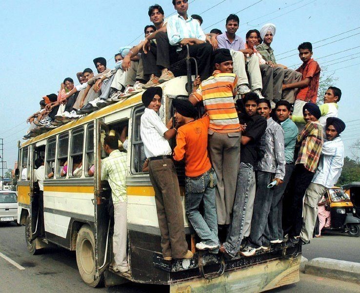 Create meme: crowded bus india, bus in india, There are a lot of people on the bus