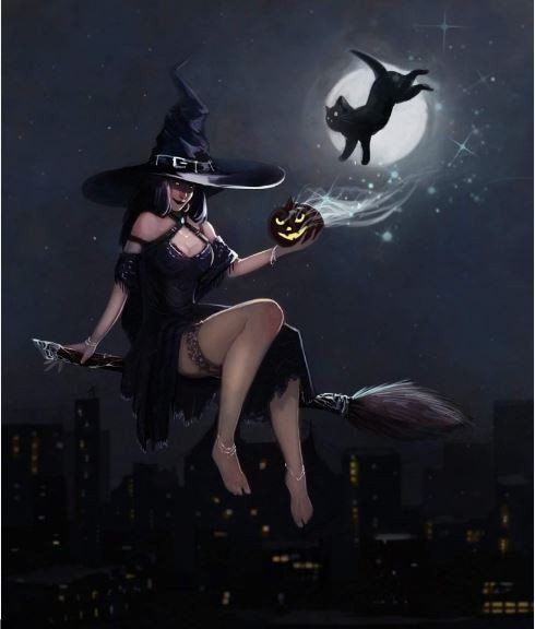 Create meme: witch on a broom , witch on a broom, the moon witch