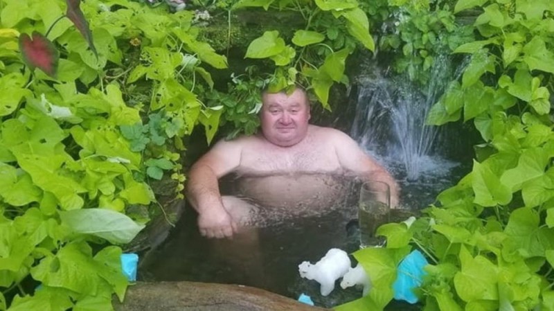 Create meme: man in a barrel, A fat man in a swamp, A fat man in the water