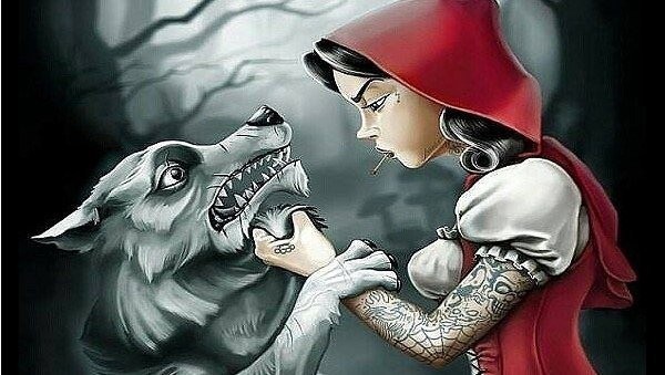 Create meme: the wolf and little red riding hood, little red riding hood and grey wolf, little red riding hood 