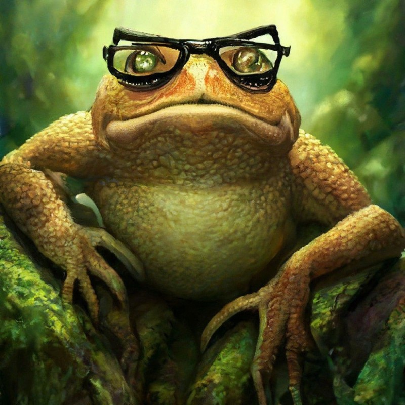 Create meme: painting frog, frogs, frog with glasses