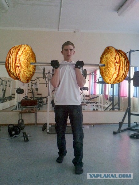 Create meme: pancakes on a barbell are a joke, funny jocks in the gym, fun in the gym